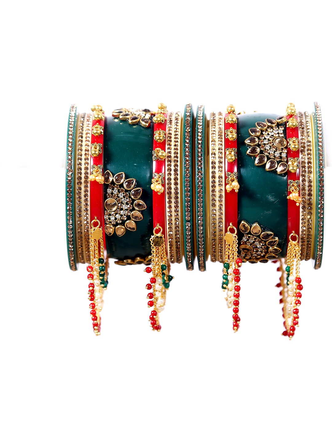 

Align Set Of 2 Gold-Plated Stone Studded & Beaded Pearl Chudas Bangles