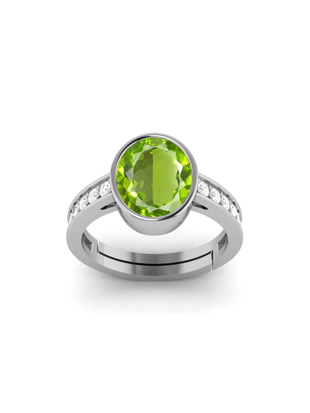 

LMDPRAJAPATIS Unisex 9.25 Ratti/ 8.25 Carat Natural Peridot Gemstone Silver Plated Ring With Lab Certificate, Green