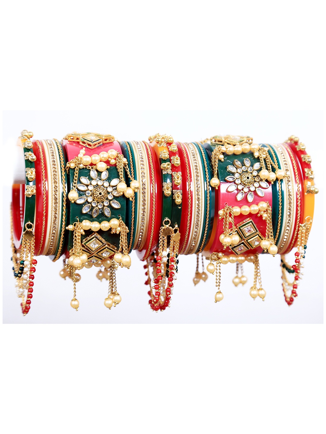 

Align Pack Of 2 Gold-Plated Artificial Stones and Beads Studded & Beaded Chuda Bangles