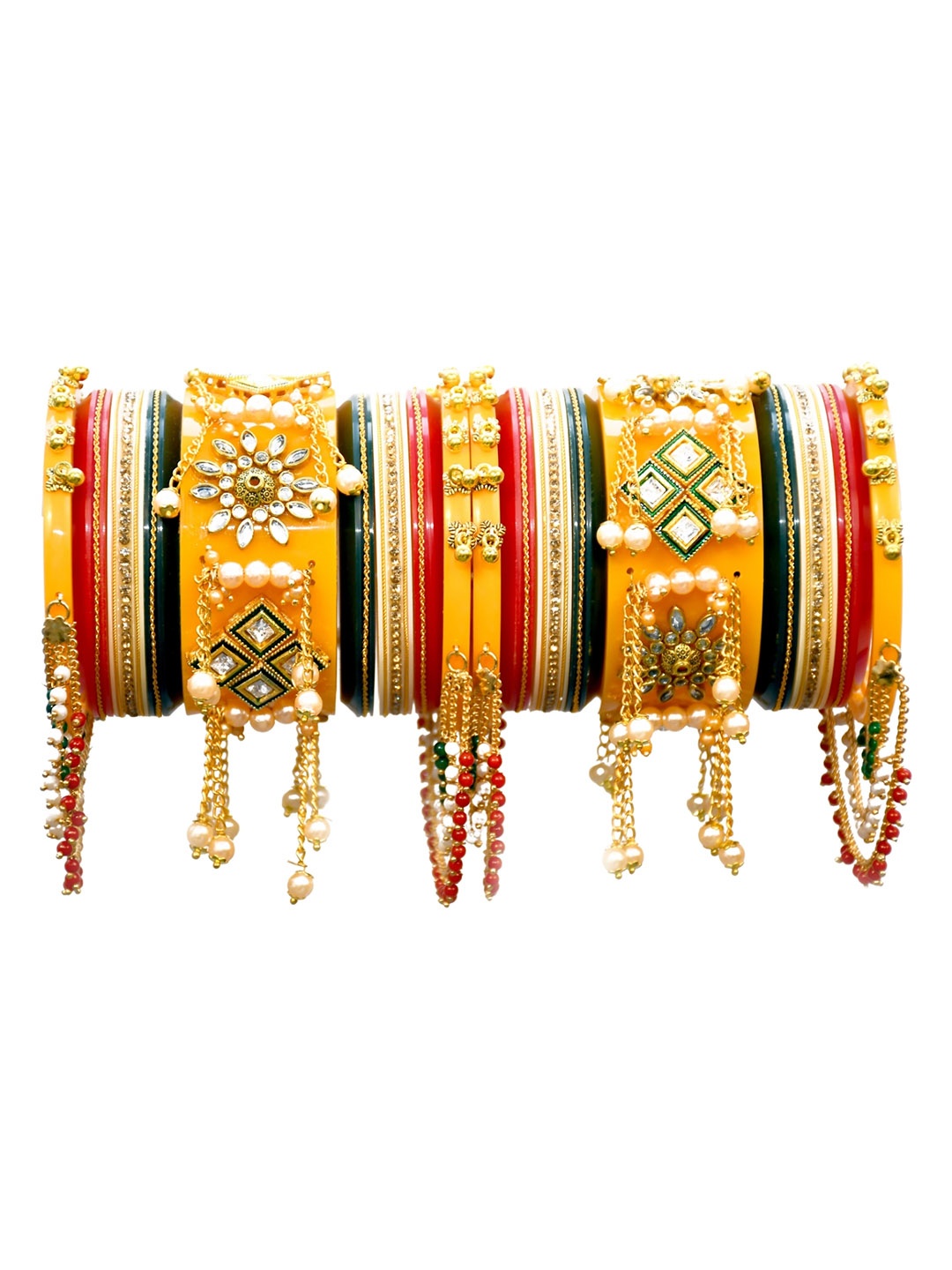 

Align Set Of 2 Gold-Plated Stones Studded & Beaded Bangles With Hangings