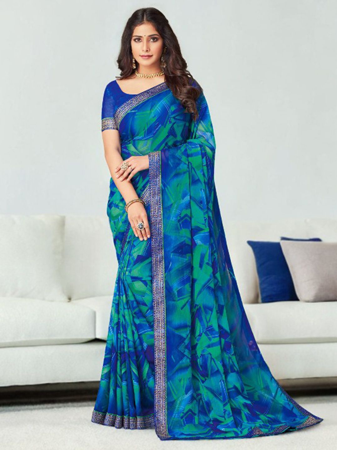 

KALINI Pure Chiffon Saree, Blue