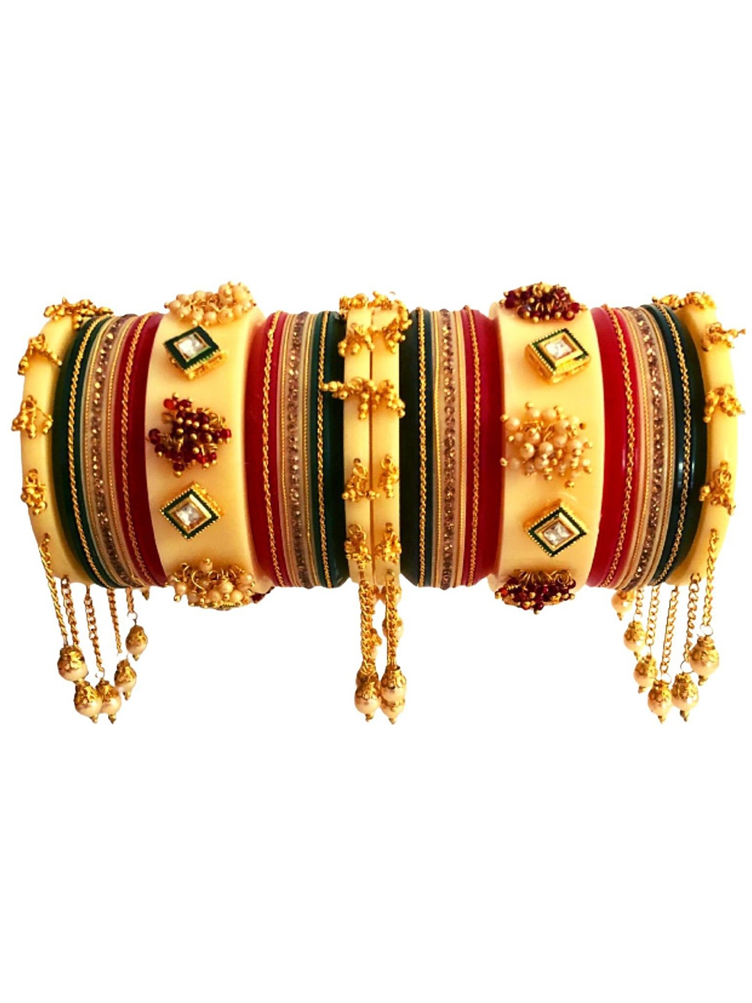 

Align Set Of 2 Gold-Plated Stone-Studded & Beaded Chuda Bangles