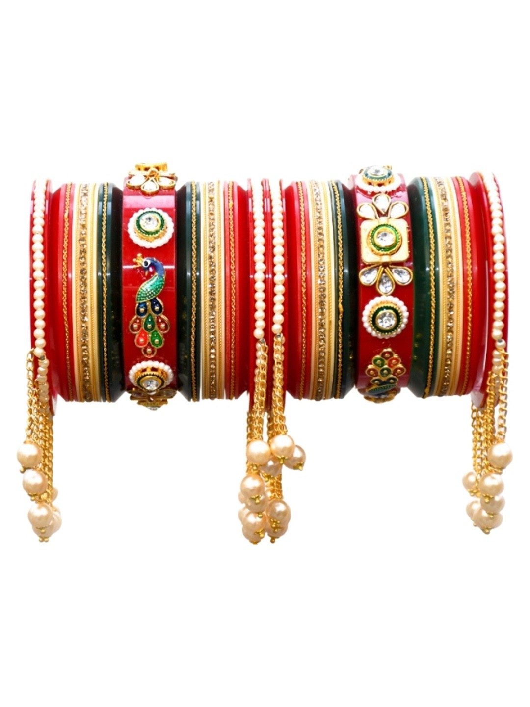 

Align Set Of 2 Gold-Plated Stone-Studded & Beaded Chudas Bangles