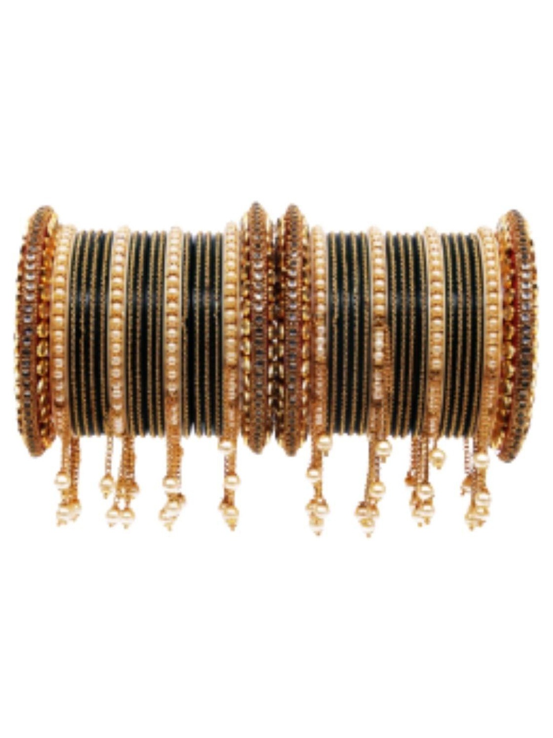 

Align Set Of 2 Gold-Plated Stone-Studded & Beaded Chuda Bangles