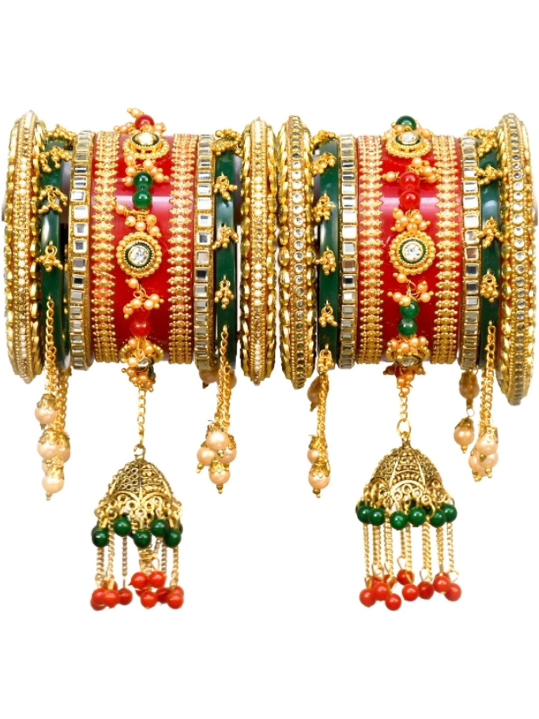 

Align Set Of 2 Gold-Plated Stone-Studded & Beaded Chudas Bangles