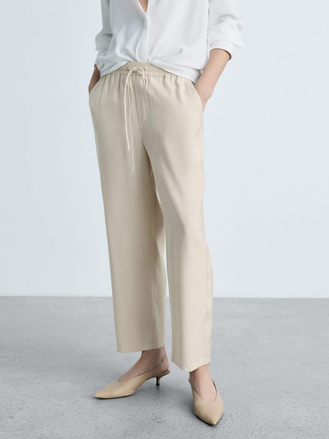 

MANGO Women Straight Fit Parallel Trousers, Beige