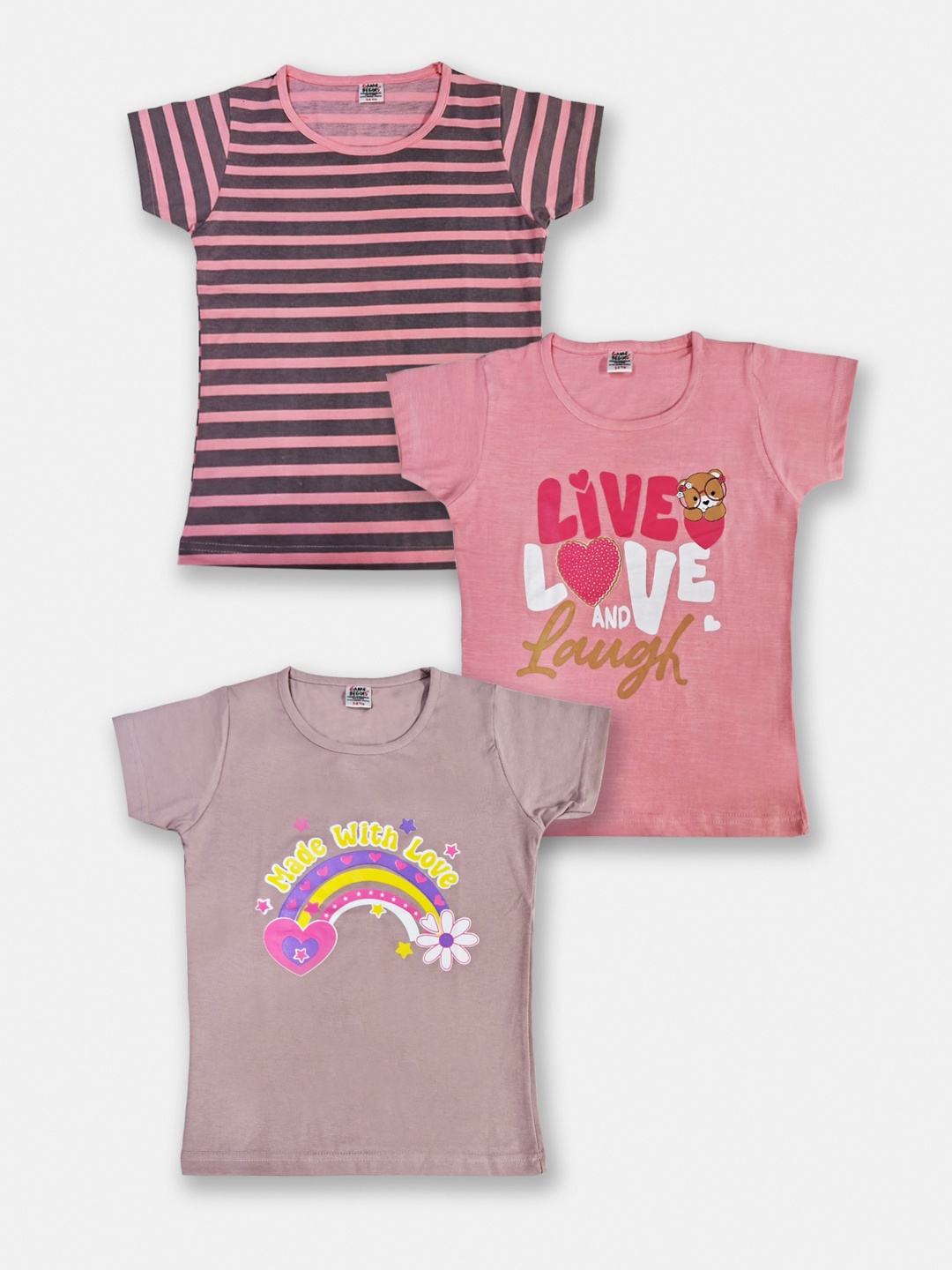 

Here&Now X Game Begins Girls Set of 3 Assorted Printed Pure Cotton T-shirts
