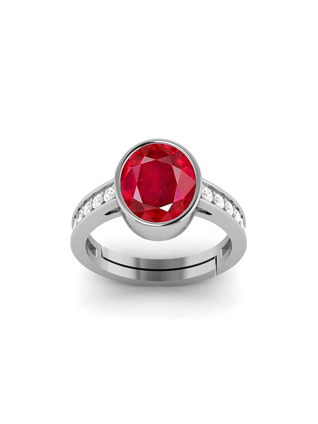 

LMDPRAJAPATIS Unisex 9.25 Ratti/ 8.25 Carat Natural Ruby Gemstone Silver Plated Ring With Lab Certificate, Pink