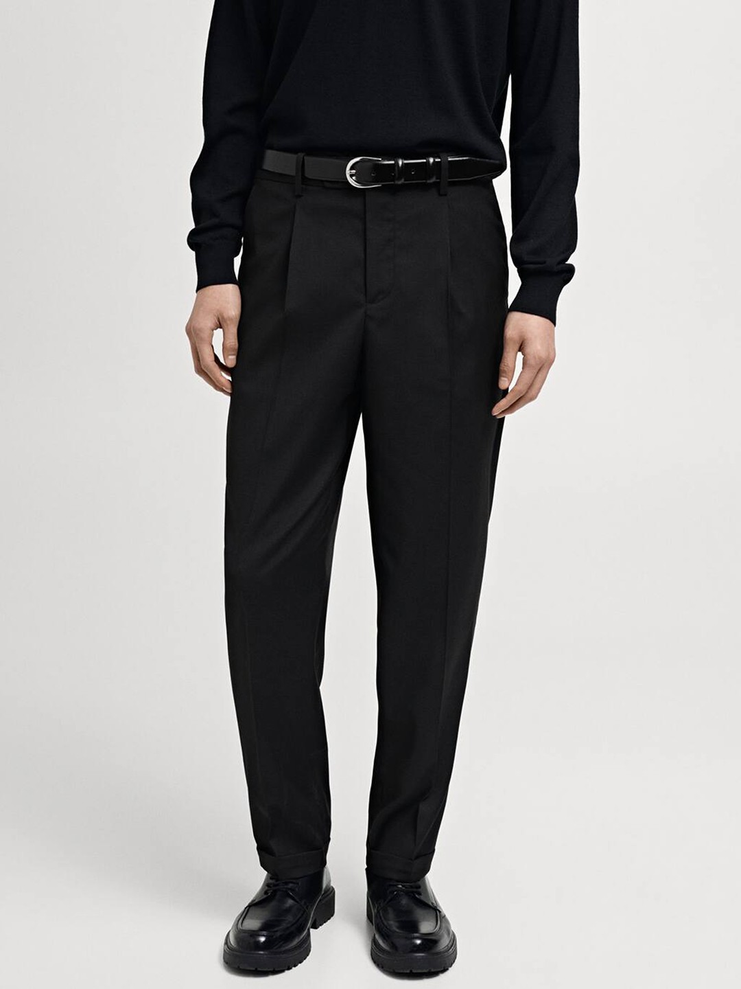 

MANGO MAN Slim Fit Pleated Trousers, Black