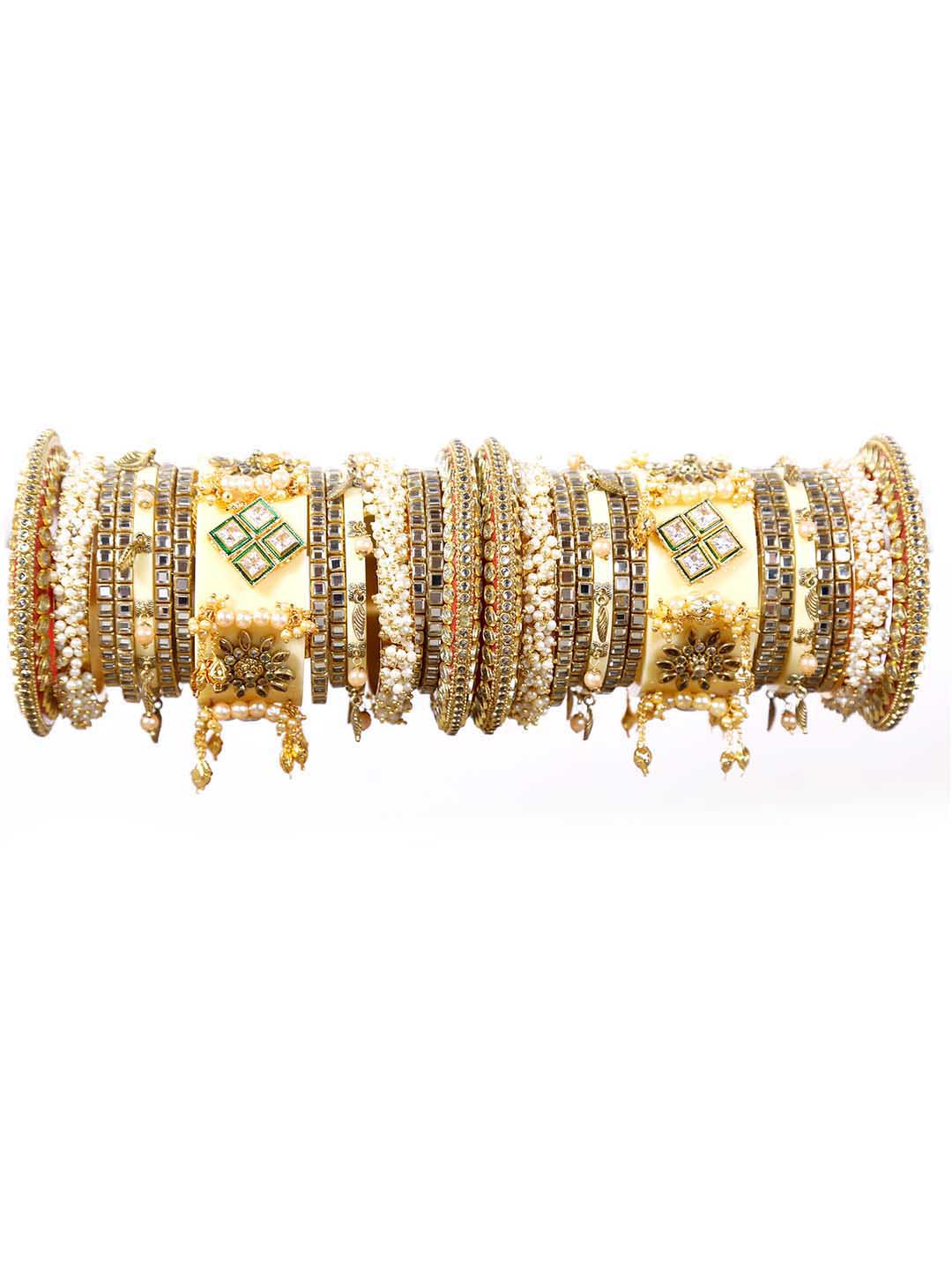 

Align Set Of 2 Gold-Plated Stone-Studded & Beaded Chuda Bangles, Grey