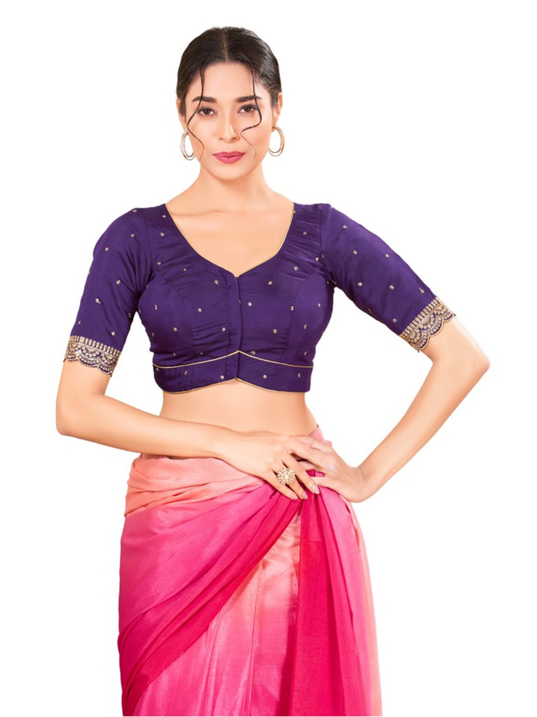 

Mmore Silk Sweatheart Neck Readymade Padded Blouse, Purple