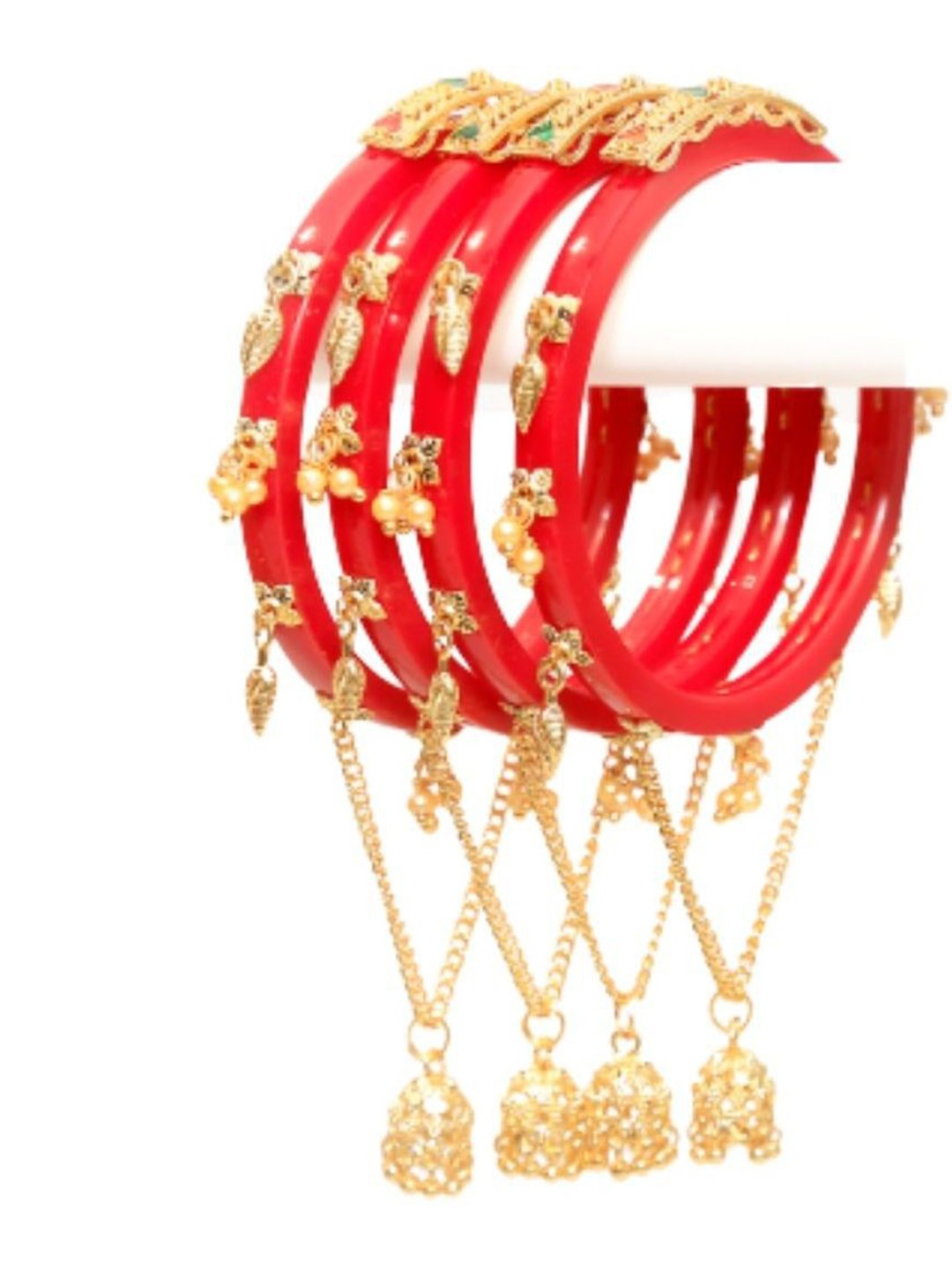 

Align Set Of 4 Gold-Plated Stone Studded & Beaded Hangings Bangles