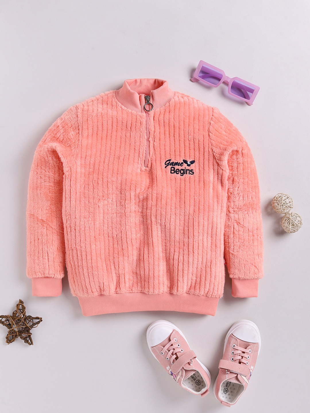 

Here&Now X Game Begins Girls Teddy Fur Sweatshirt, Peach