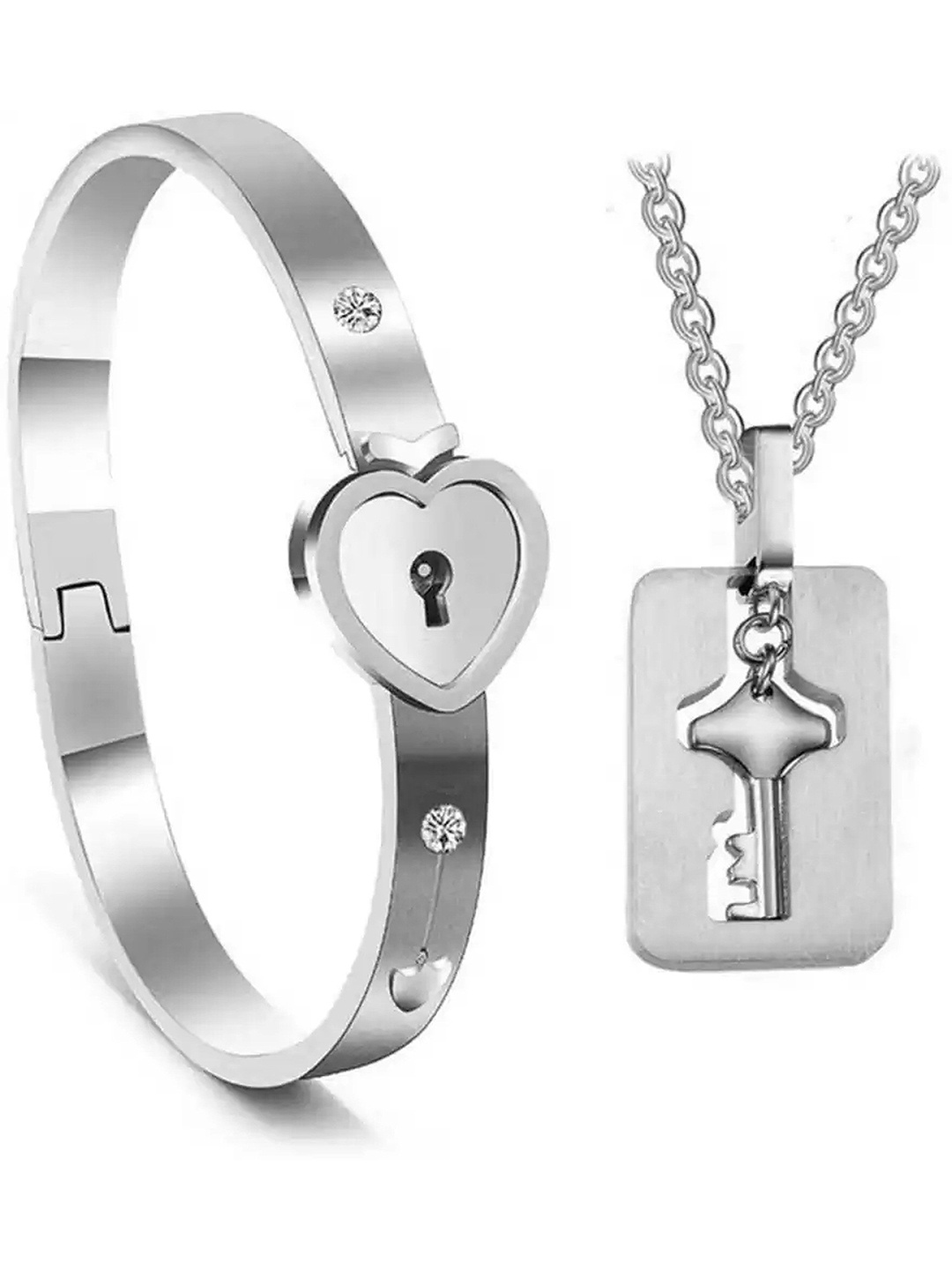 

Lila Lock & Key Bracelet & Chain, Silver