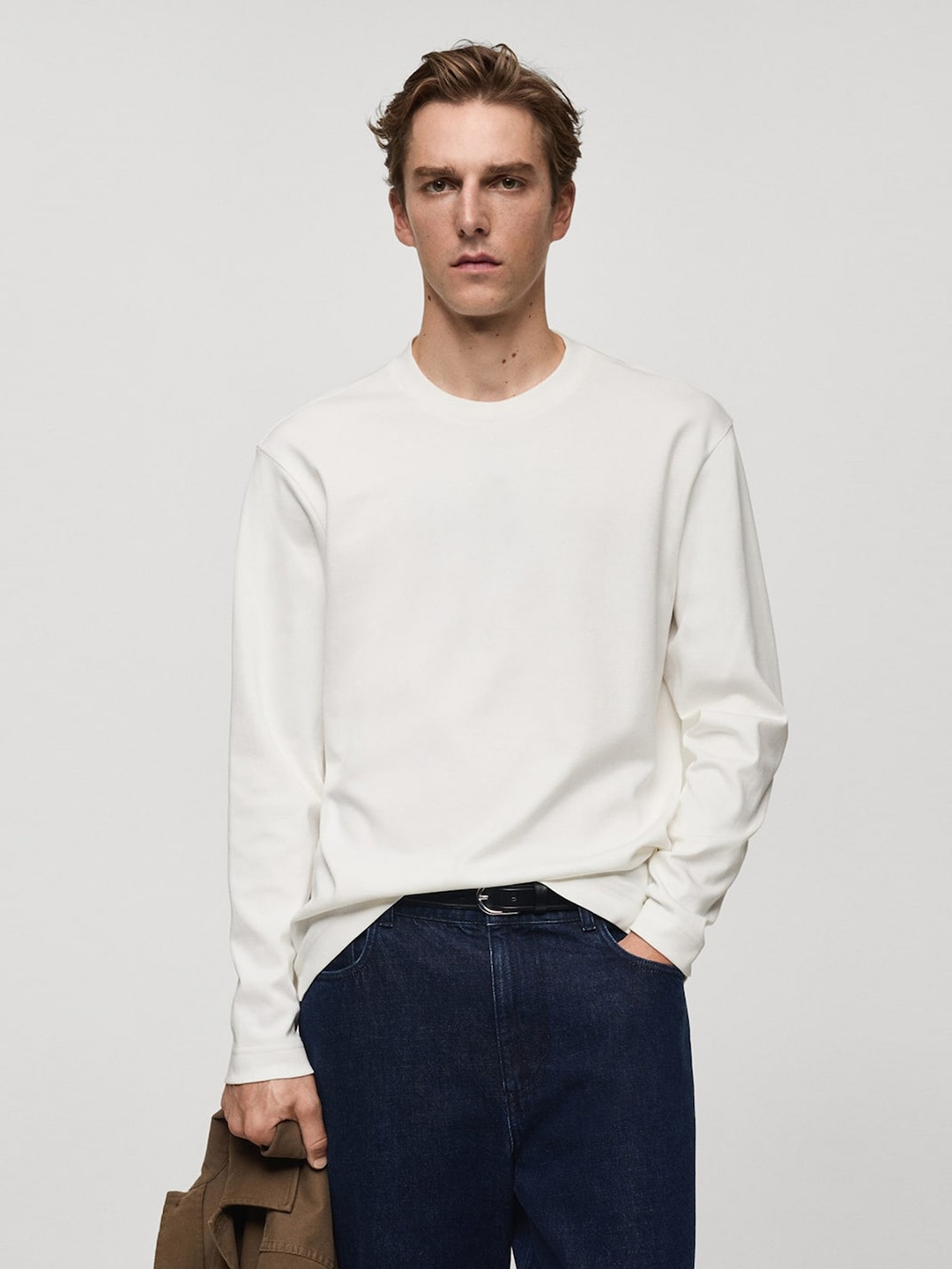 

MANGO MAN Drop-Shoulder Sleeve Cotton T-Shirt, White