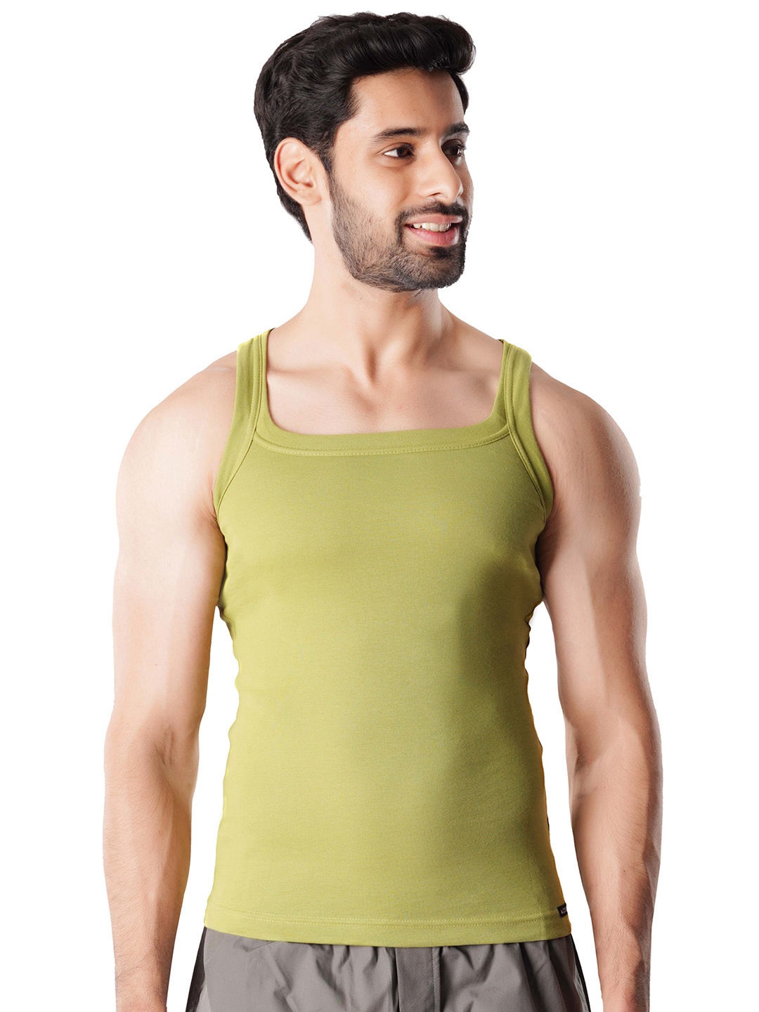 

Crusoe Men Combed Cotton Gym Innerwear Vest CRU-2011-196, Olive