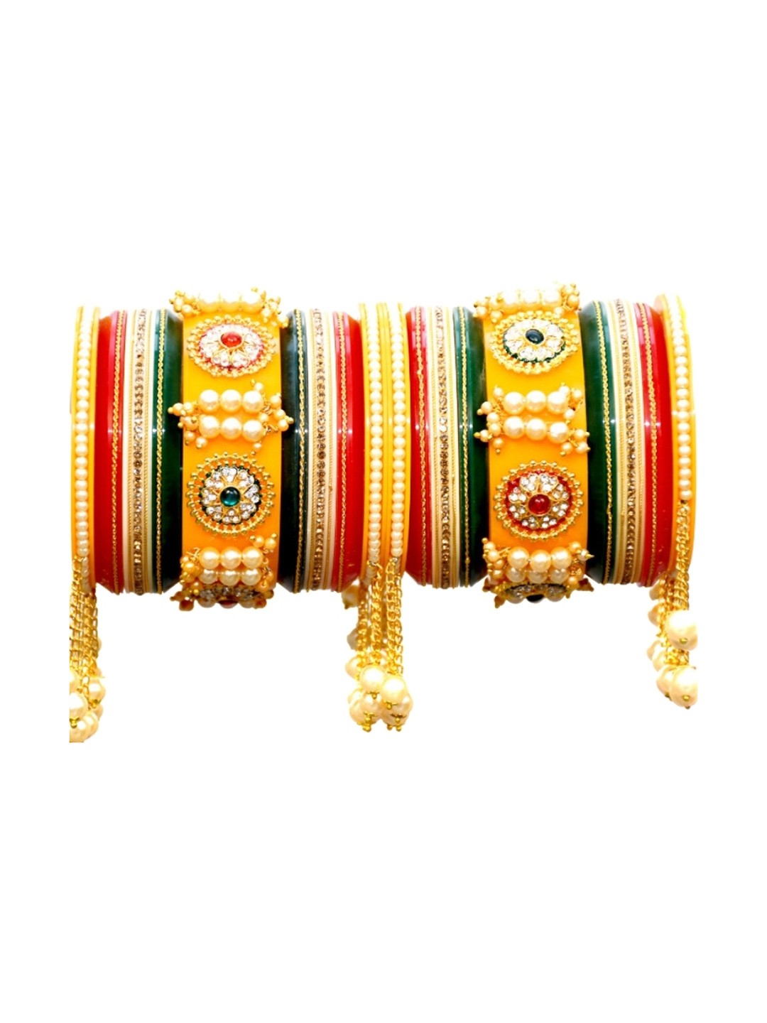 

Align Set Of 2 Gold-Plated Stone Studded & Beaded Chuda Bangles