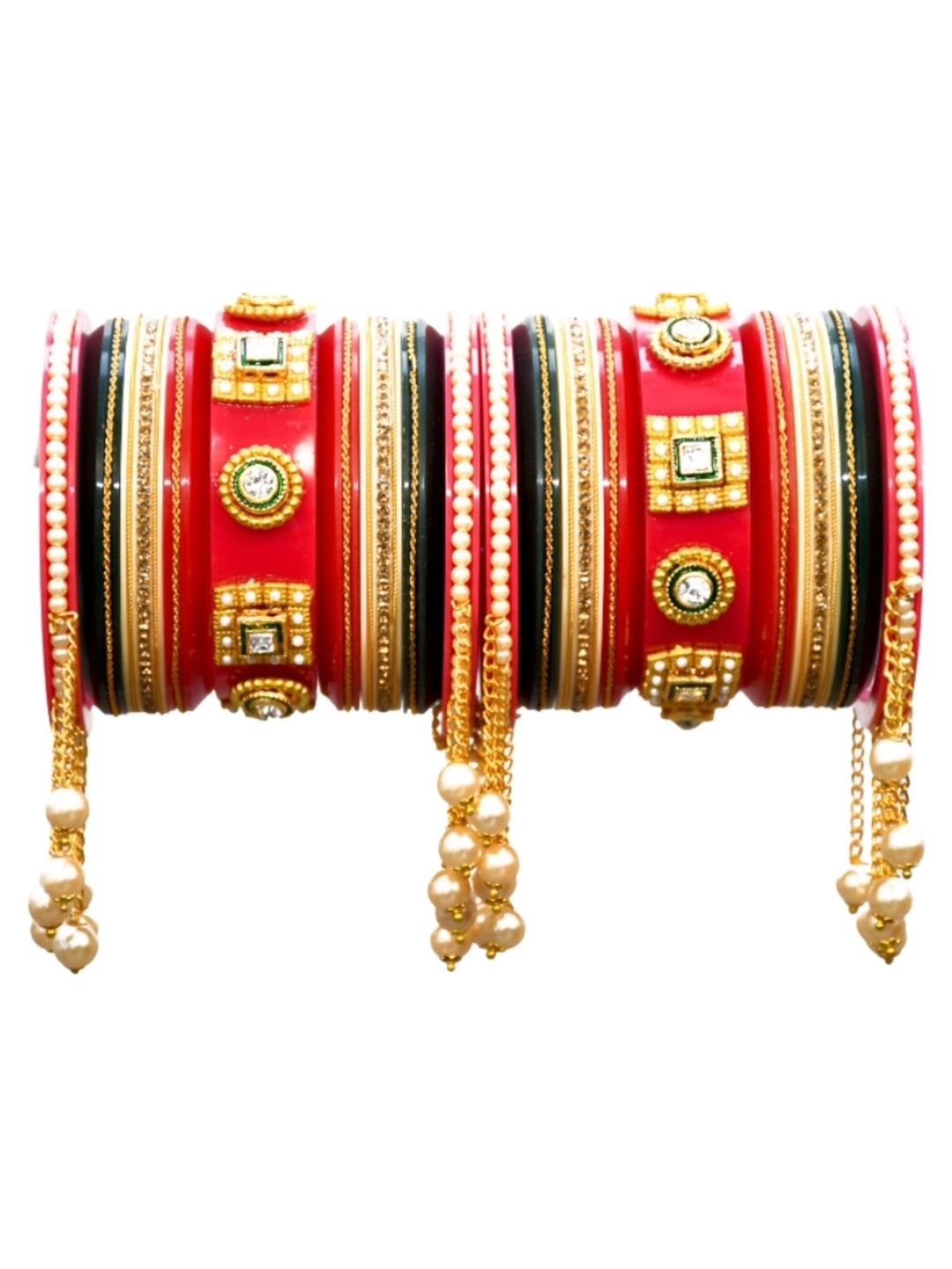 

Align Set Of 2 Gold-Plated Stone Studded & Beaded Chuda Bangles