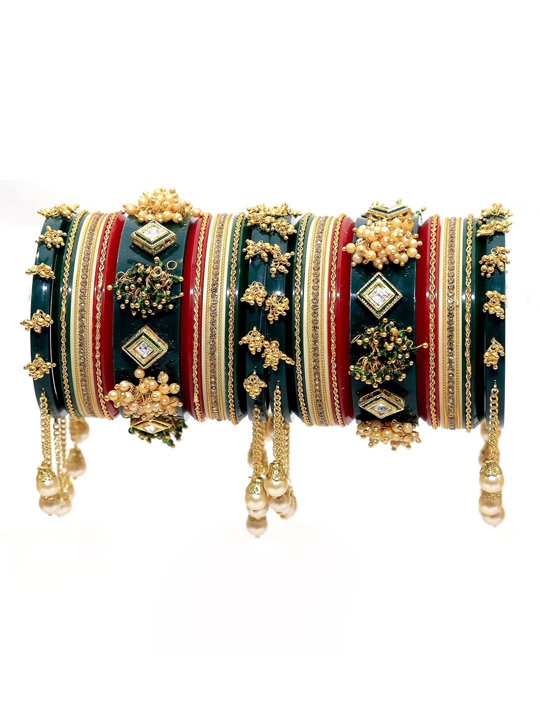 

Align Set Of 2 Gold Plated Artificial Stones and Beads Studded & Beaded Chuda Bangles