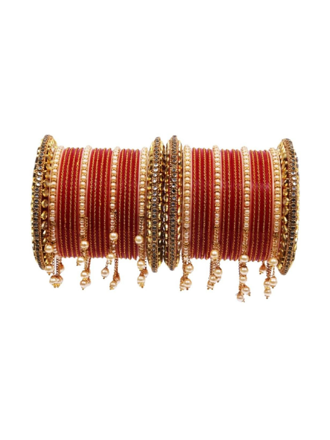 

Align Set Of 2 Gold-Plated Stone-Studded & Beaded Chuda Bangles