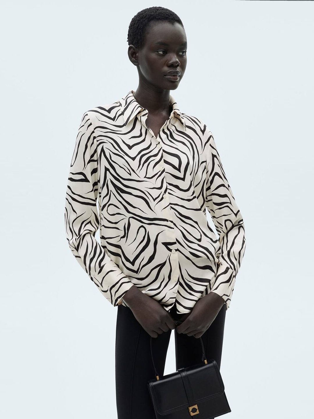 

MANGO Animal Print Satin-Finish Shirt, Cream