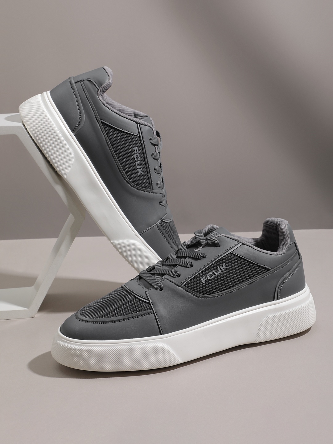 

FCUK Men Woven Design Round-Toe Everyday Sneakers, Grey