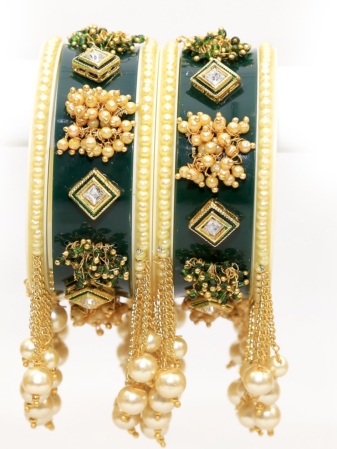 

Align Set Of 2 Gold-Plated Stones Studded & Beaded Chudas Bangles