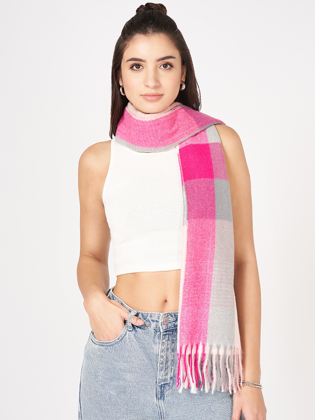 

Forever Glam by Pantaloons Women Checked Mufflers, Pink