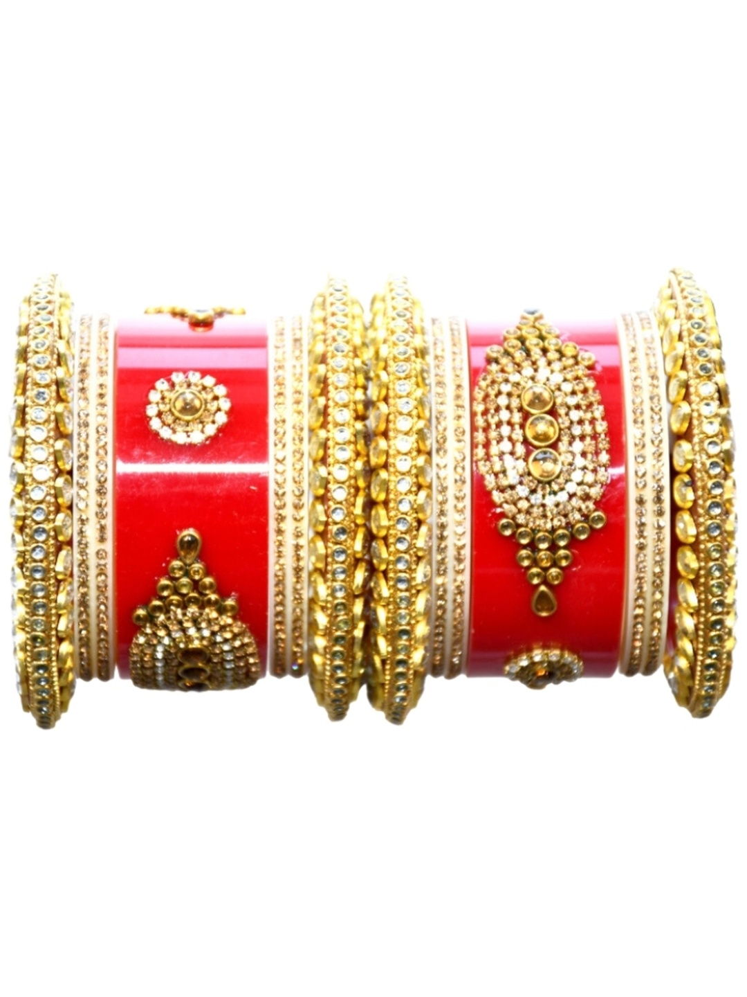 

Align Set Of 2 Gold-Plated American Diamond Studded & Beaded Chudas Bangles