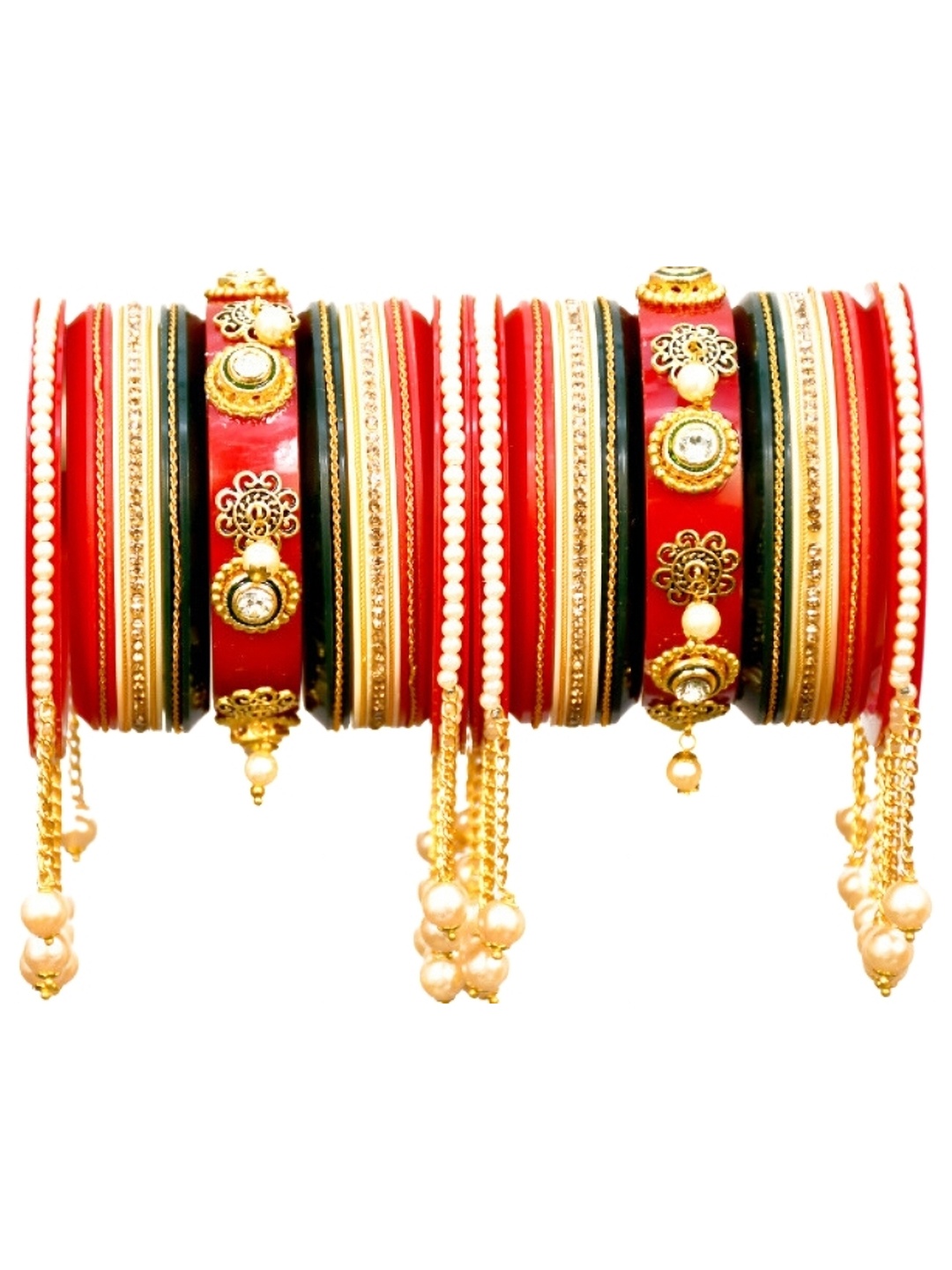 

Align Set Of 2 Gold-Plated Stone-Studded & Beaded Chuda Bangles