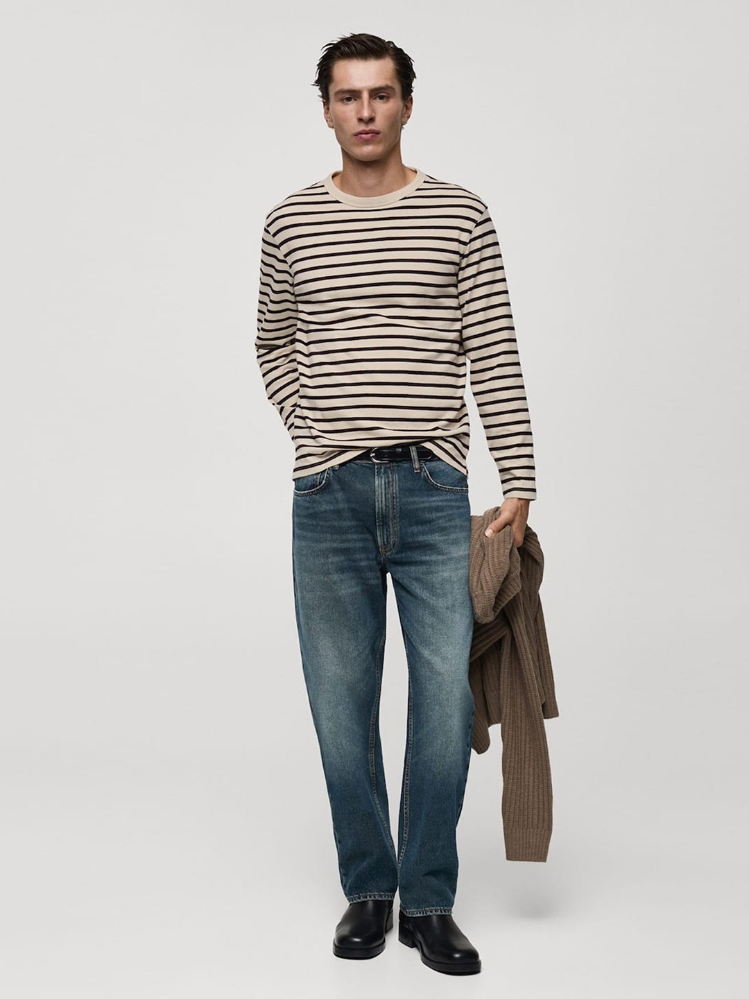 

MANGO MAN Striped T-shirt, Beige