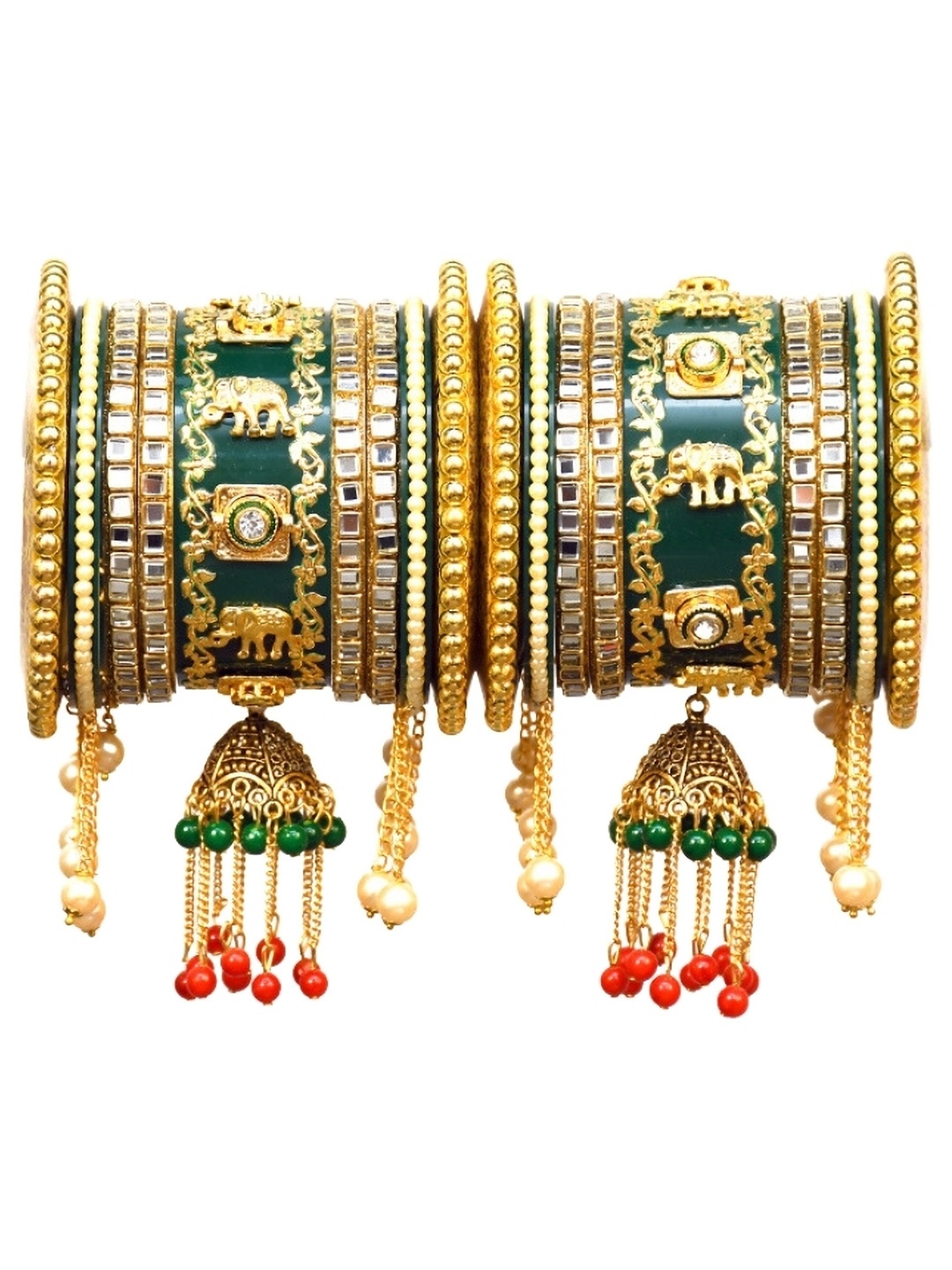 

Align Pack Of 2 Kundan Studded Gold Plated Bangles, Green