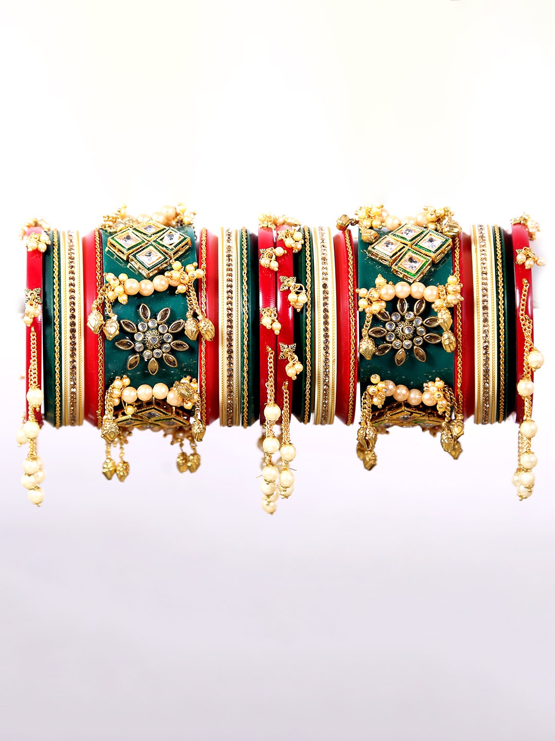 

Align Set Of 2 Gold-Plated Stone-Studded & Beaded Chuda Bangles