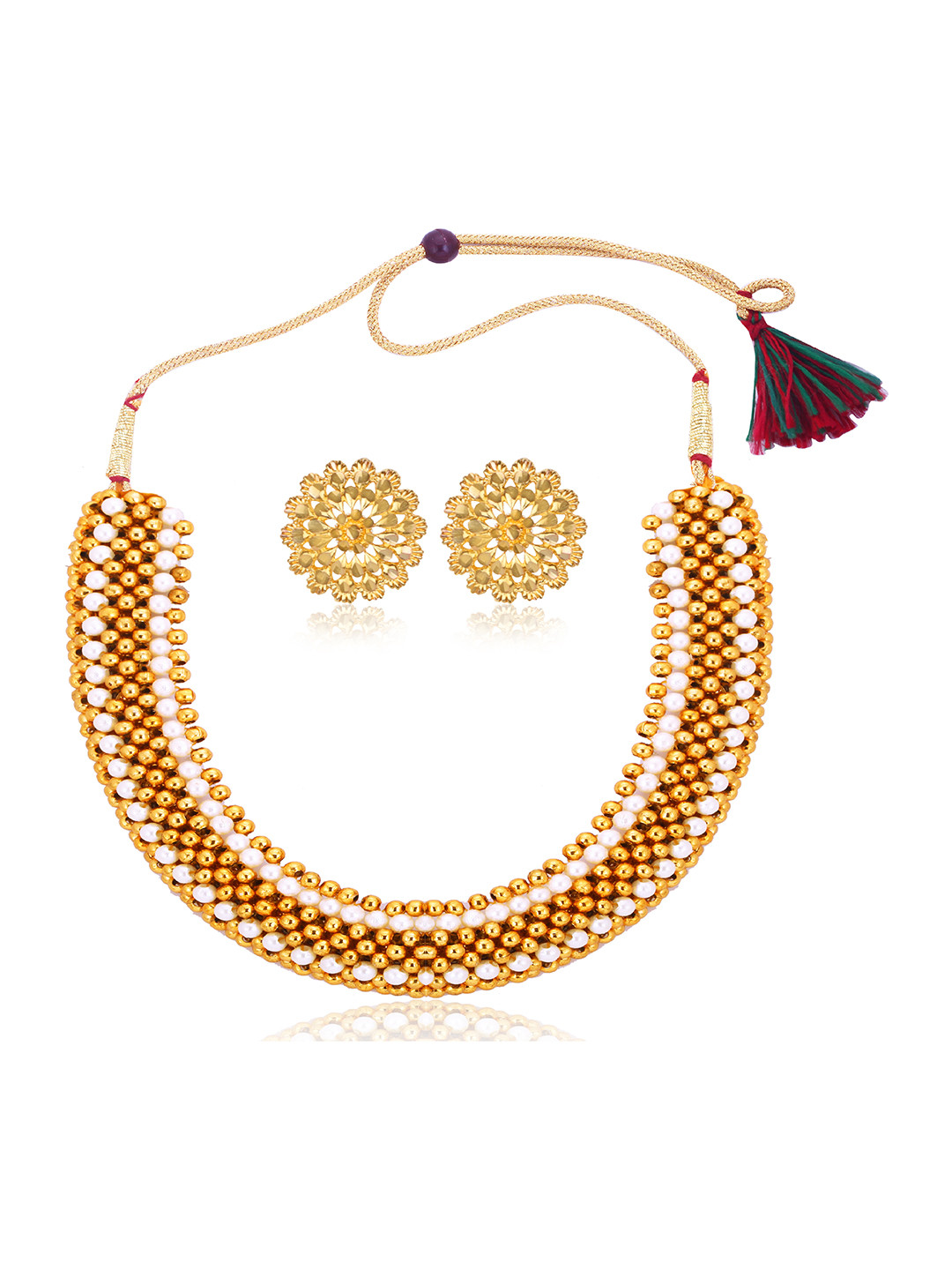 

Lila Gold-Plated Cubic Zirconia Studded & Beaded Jewellery Set