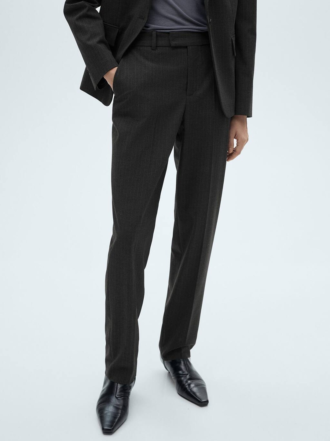 

MANGO Women Straight Fit Pinstripe suit trousers, Charcoal