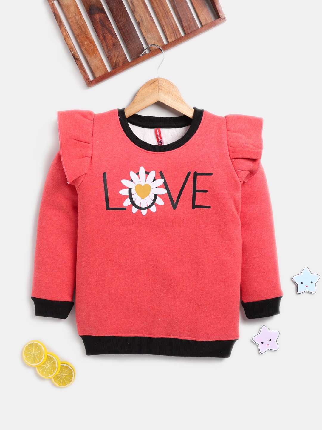 

Here&Now X Game Begins Girls Printed Flutter Sleeve Sweatshirt, Red