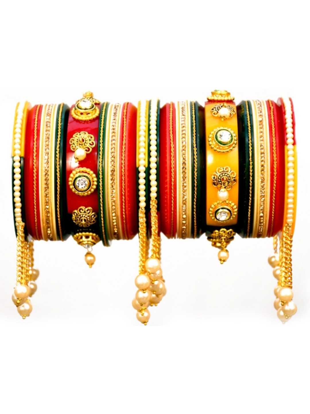 

Align Set Of 2 Gold-Plated Stones Studded & Beaded Chuda Bangles