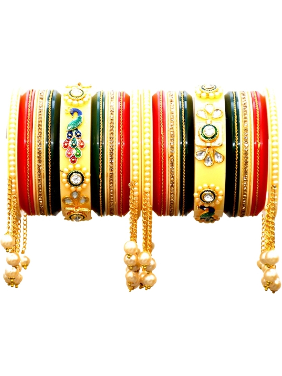 

Align Set Of 2 Gold-Plated Stone Studded & Beaded Chuda Bangles