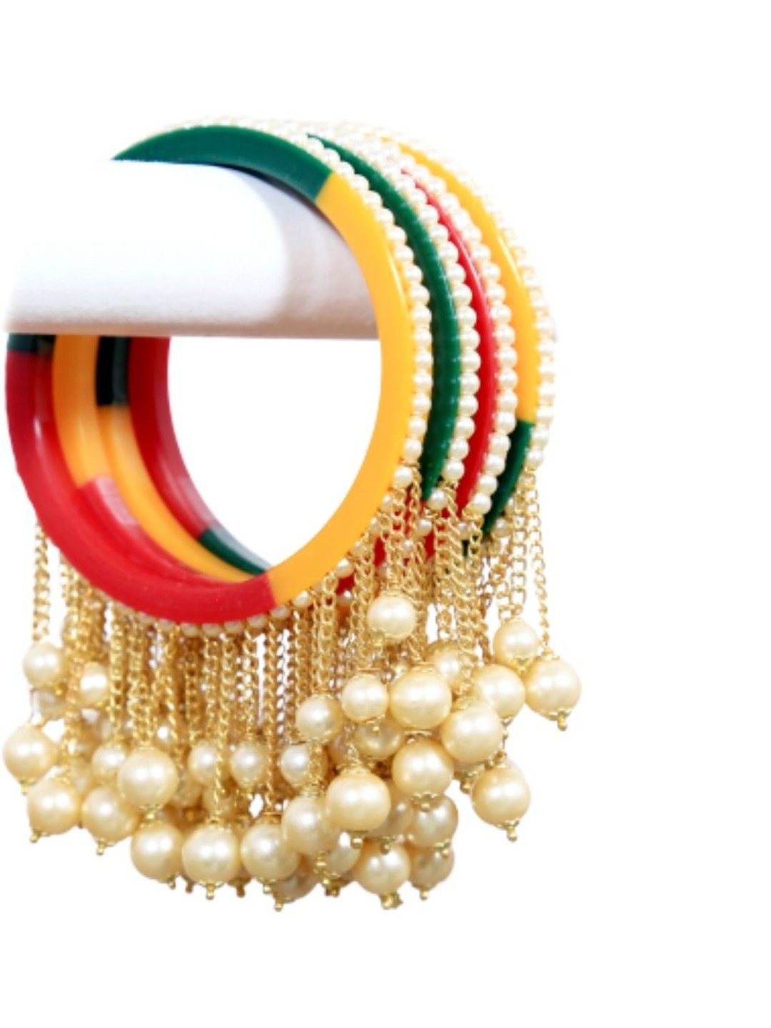 

Align Set Of 4 Gold-Plated Pearls Beaded Chuda Bangles