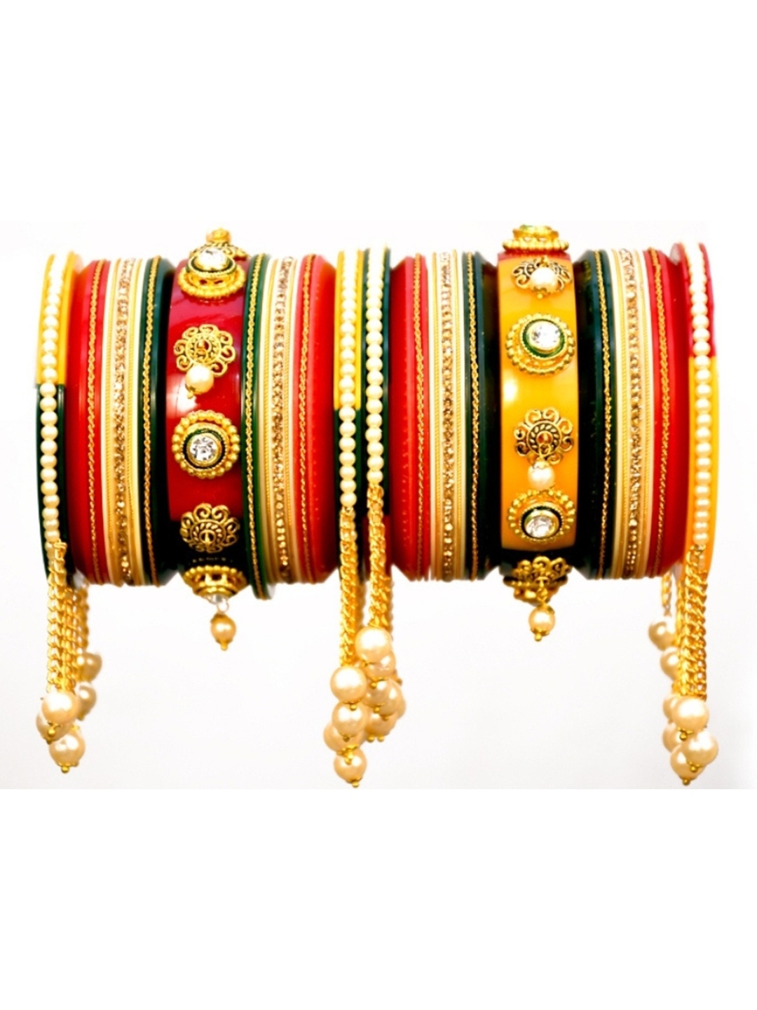 

Align Set Of 2 Gold-Plated Stone-Studded & Beaded Chuda Bangles