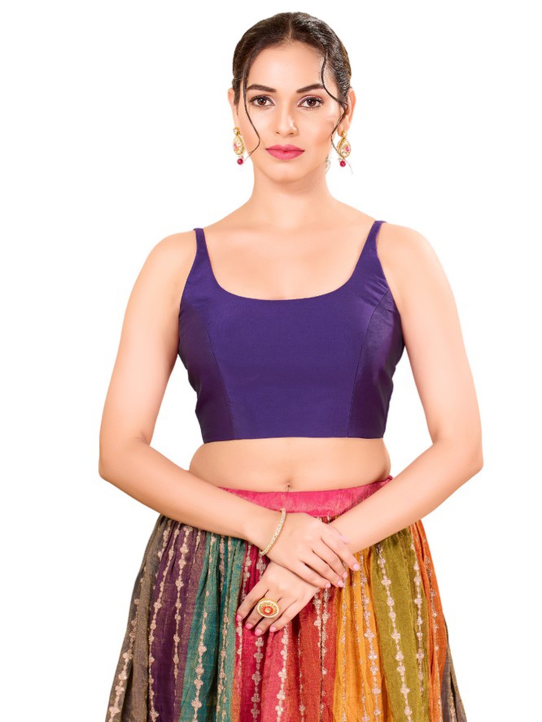 

Mmore Women Round Neck Readymade Saree Blouse, Purple