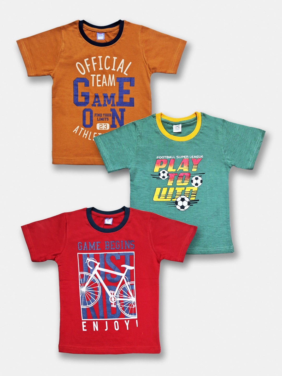 

Here&Now X Game Begins Boys Pack Of 3 Assorted Typography Printed Pure Cotton T-shirts