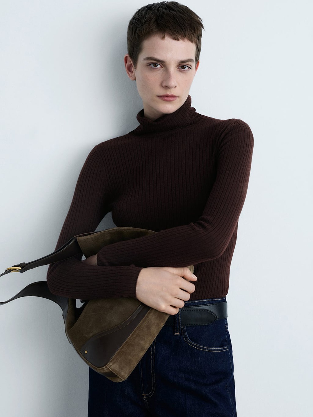 

MANGO Ribbed Turtle Neck Sweaters, Brown