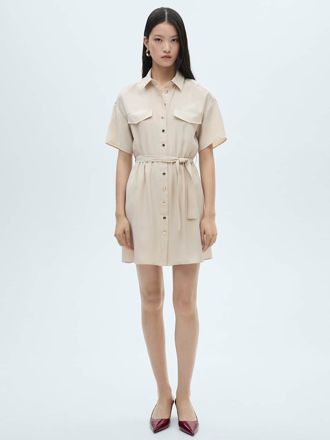 

MANGO Shirt Style Dress, Beige