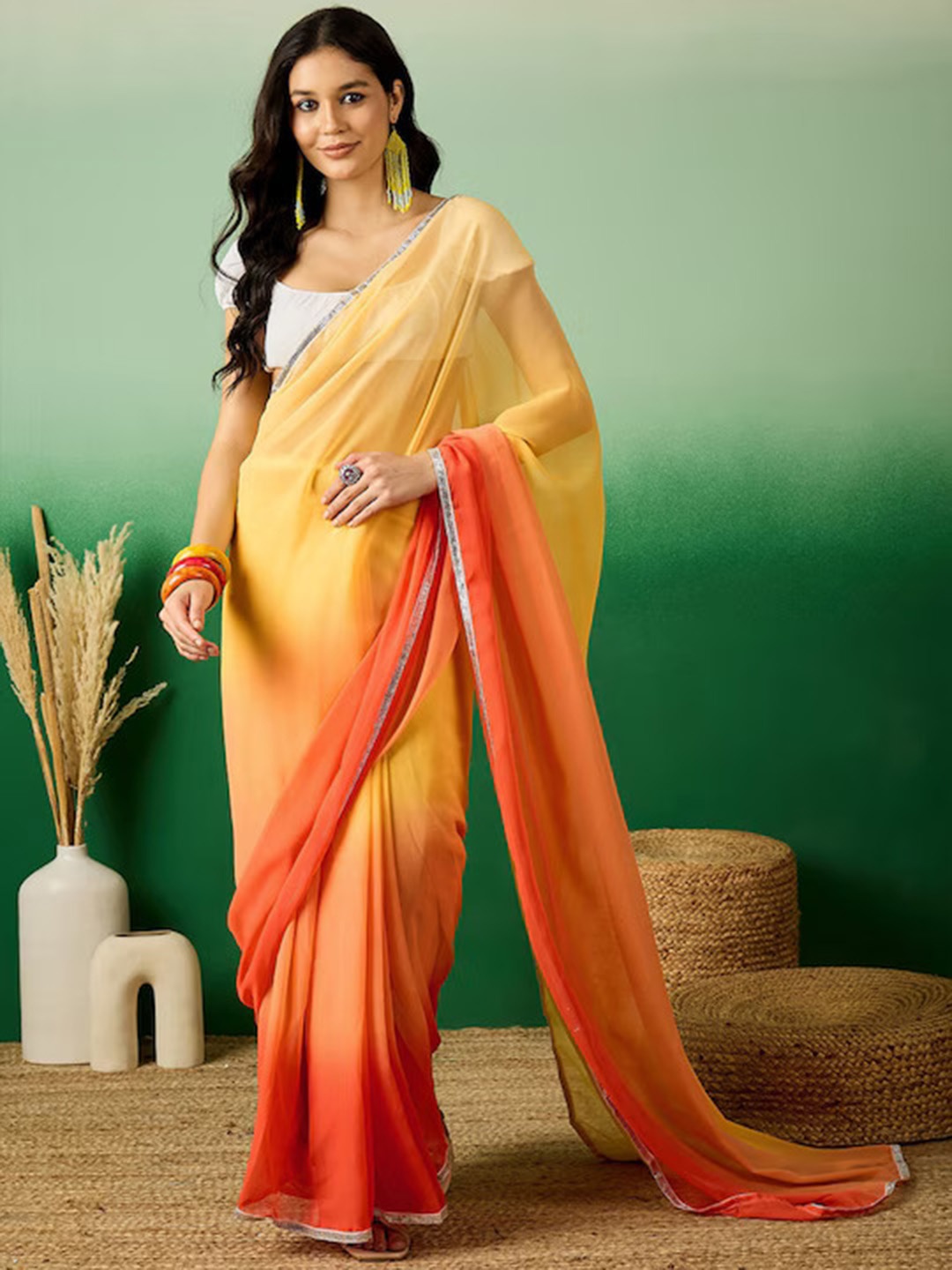

Anouk Ombre Poly Georgette Ready to Wear Saree, Yellow