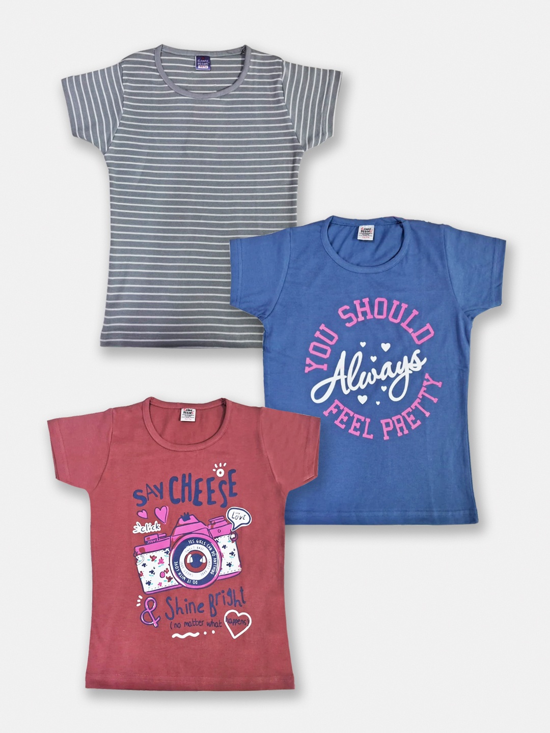 

Here&Now X Game Begins Girls Set of 3 Assorted Printed Pure Cotton T-shirts