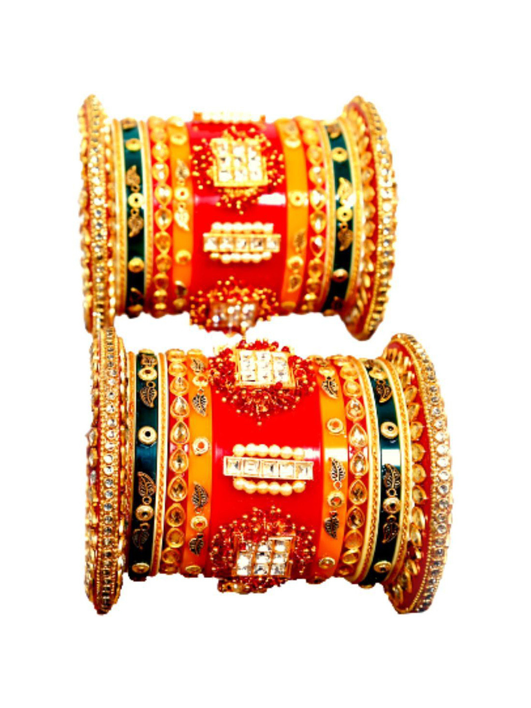 

Align Pack Of 2 Gold-Plated Artificial Stones and Beads Studded & Beaded Chuda Bangles