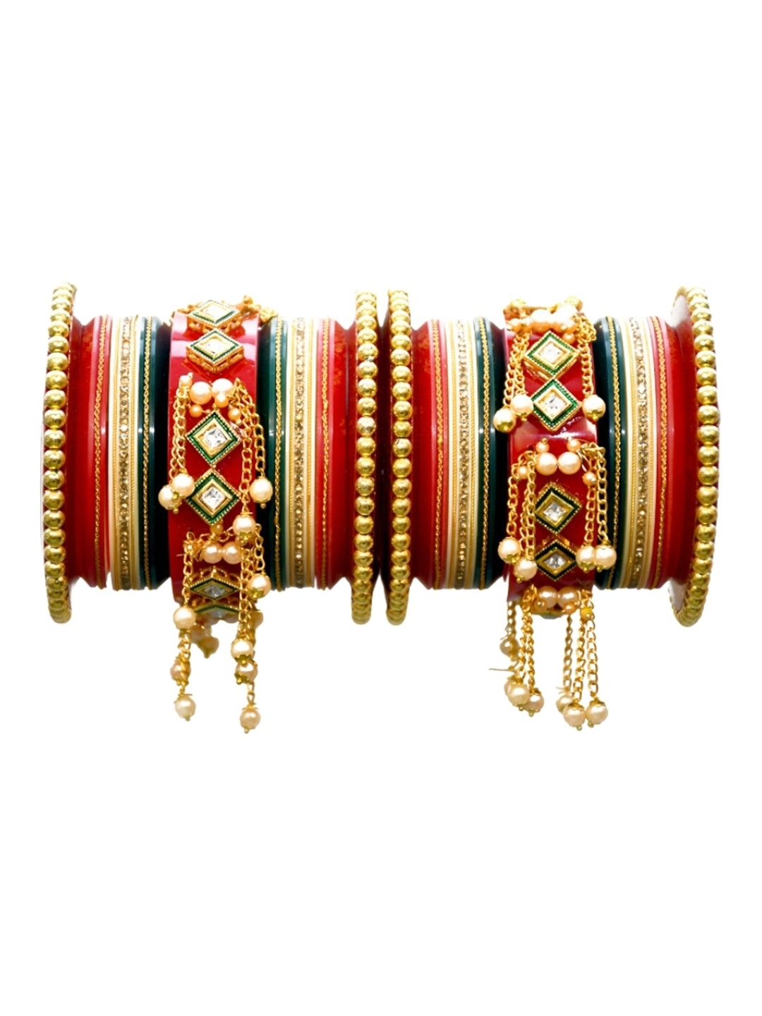 

Align Set Of 2 Gold-Plated Stone-Studded & Beaded Chuda Bangles