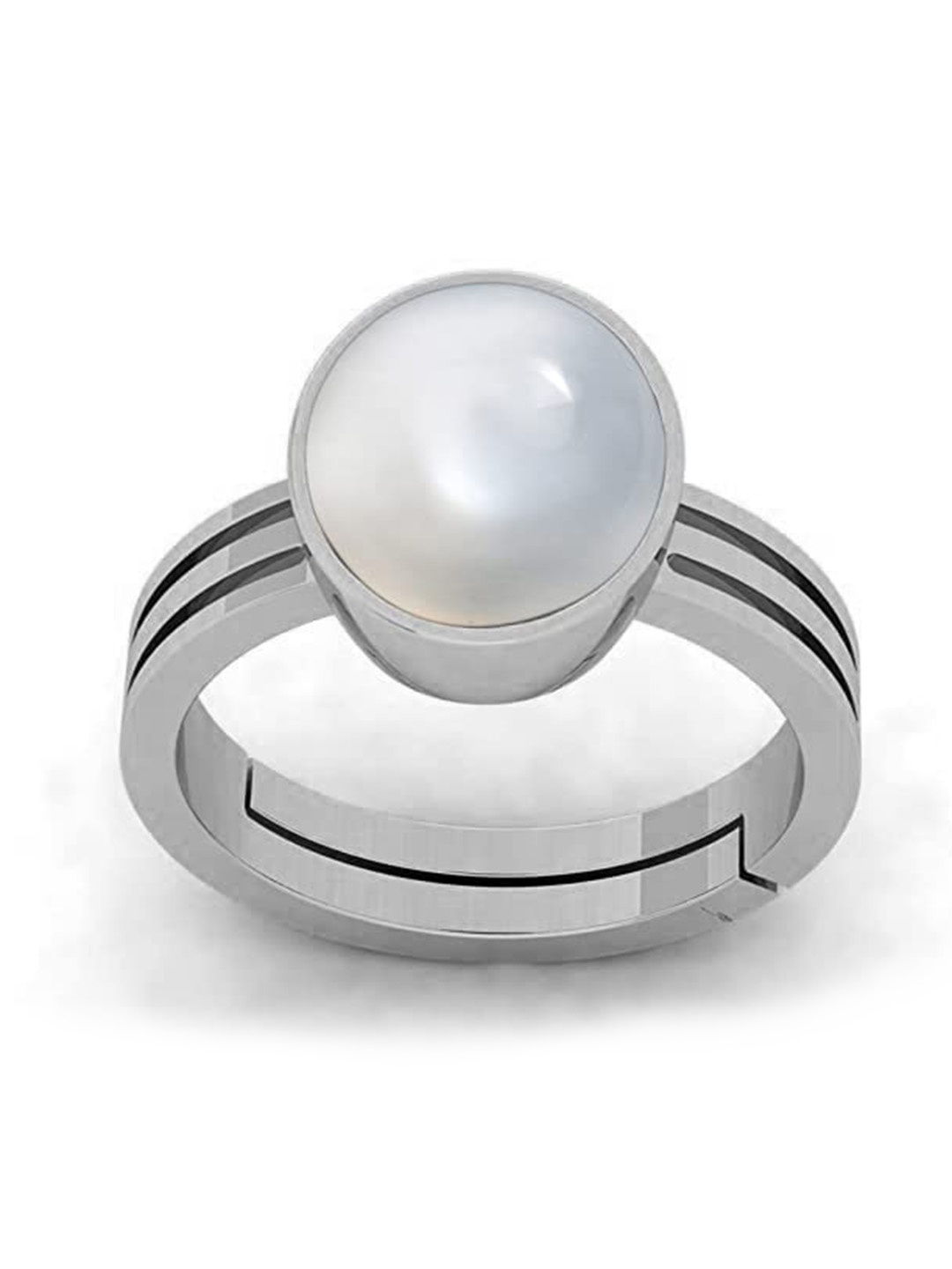 

LMDPRAJAPATIS Unisex 8.25 Ratti / 7.50 Carat Natural Pearl Stone Silver Adjustable Ring For Men And Women, White