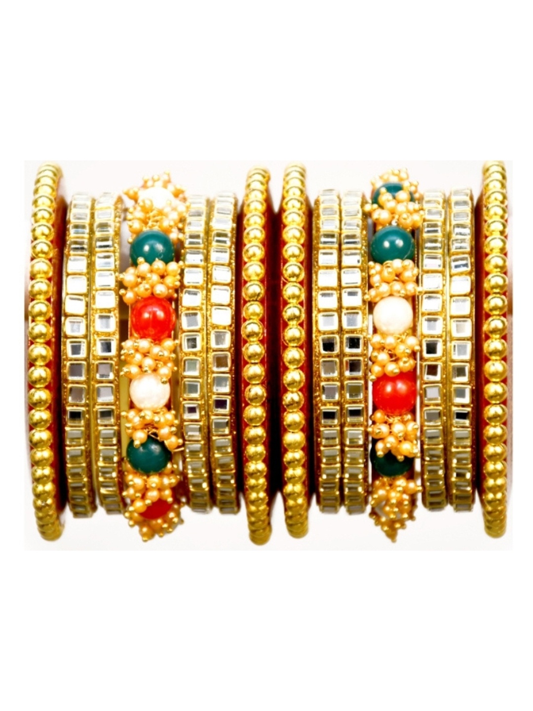 

Align Set Of 2 Gold-Plated Cubic Zirconia Studded & Beaded Chuda Bangles